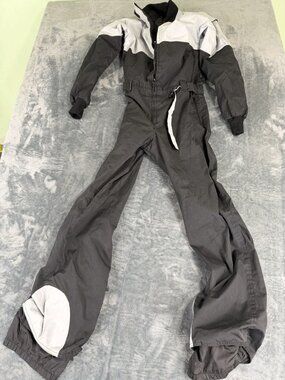 Vintage Liberty Bell Black & Gray Ski Suit Snow Bibs Belted M